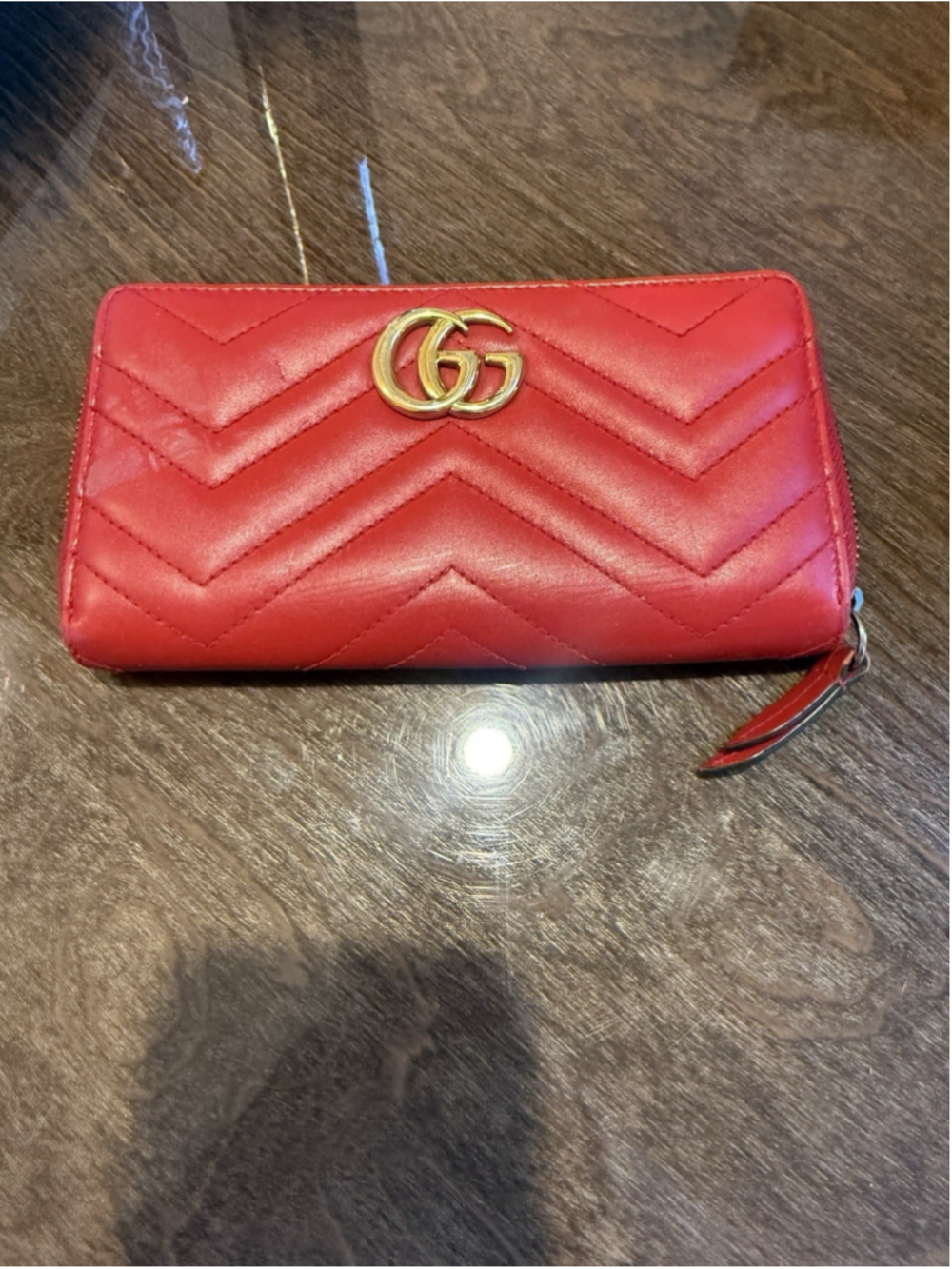GUCCI GG Marmont Matelassé Red Quilted Leather Zip Round Wallet - Picture 1 of 5